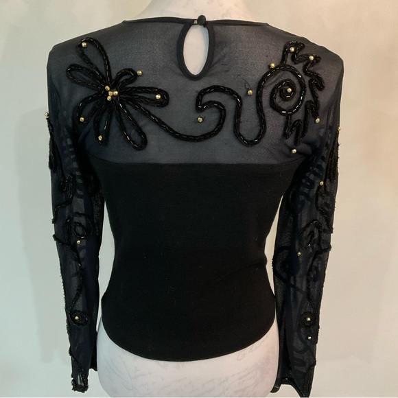 ANDREA JOVINE 100% WOOL BODY MESH TOP WITH ROPING FLOWER BEADING NWOT SIZE M - Picture 5 of 9